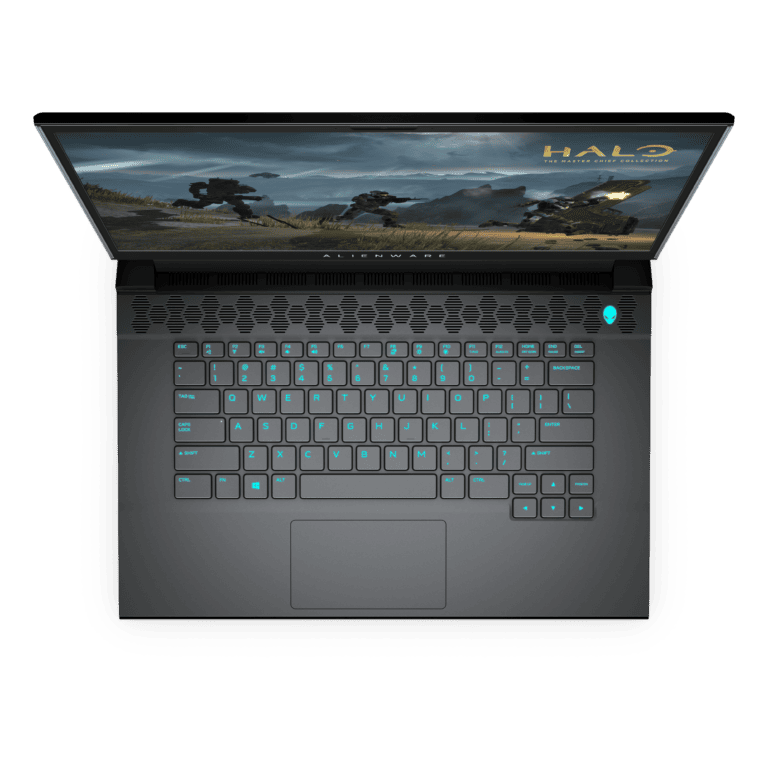 MKAU Gift Guide 2020 168 Alienware m15 R3 in Dark Side of the Moon and Halo v2 Top View Open https://staging.mkaugaming.com/christmas-gift-guide-2020/
