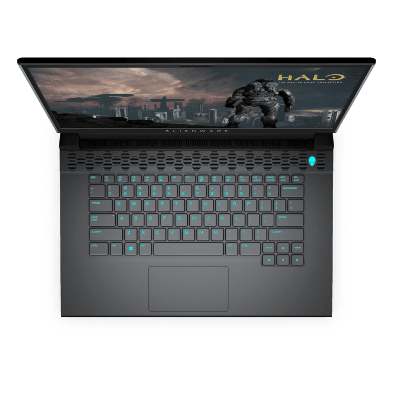MKAU Gift Guide 2020 158 Alienware m15 R3 in Dark Side of the Moon and Halo v3 Top View Open https://staging.mkaugaming.com/christmas-gift-guide-2020/