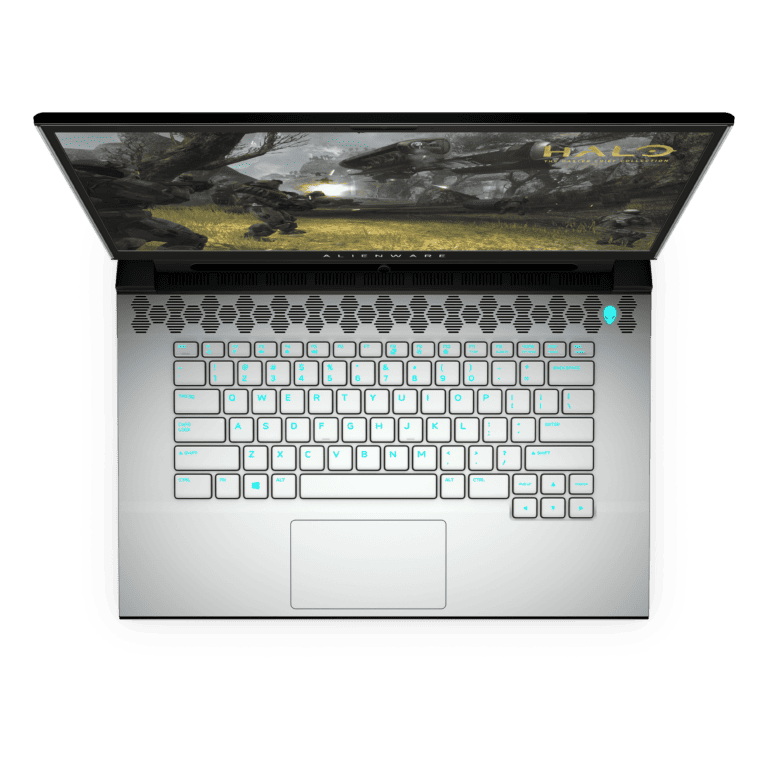 Alienware m15 R3 in Lunar Light and Halo v1 Top View Open and Tobii Eye Tracking https://staging.mkaugaming.com/dell-christmas-gift-ideas/