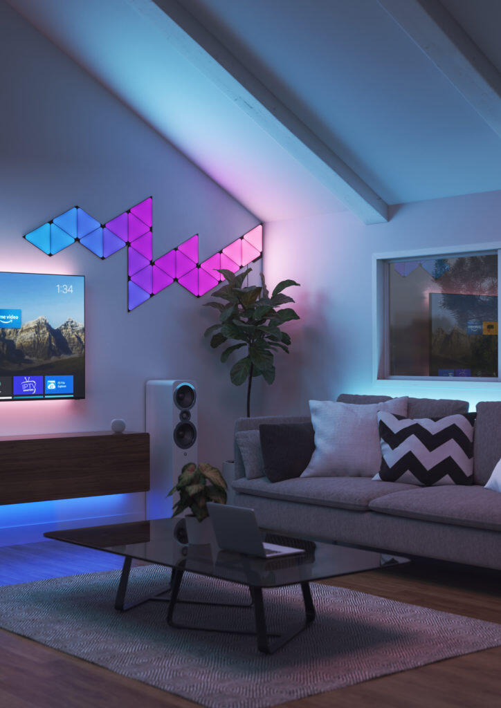 Nanoleaf Launches Limited Edition Ultra Black Shapes Panels For Company’s 10th Anniversary 4 Shapes Ultra Black Triangles 24x Living Room RGB 2828x4000 1 https://staging.mkaugaming.com/nanoleaf-launches-limited-edition-ultra-black-shapes-panels-for-companys-10th-anniversary/