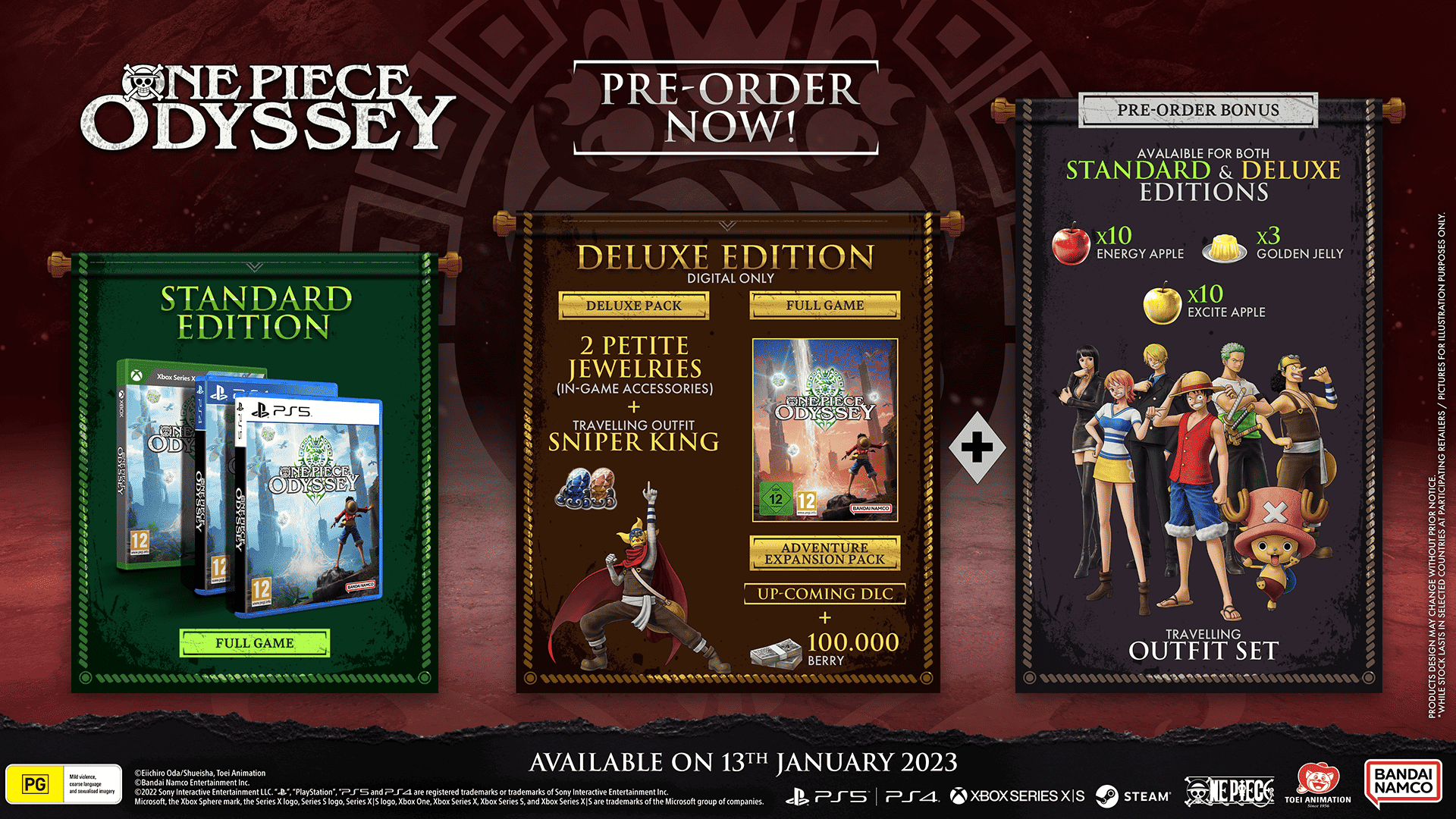 One Piece Odyssey Sets Sail January 13th 2023 - Preorders Are Now Open 1 OPOD BEAUTYSHOTS EDITIONS https://staging.mkaugaming.com/one-piece-odyssey-sets-sail-january-13th-2023-preorders-are-now-open/